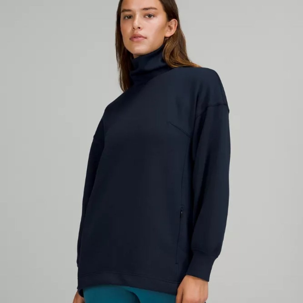 Oversized Funnel Neck Tunic Top in Dark Navy